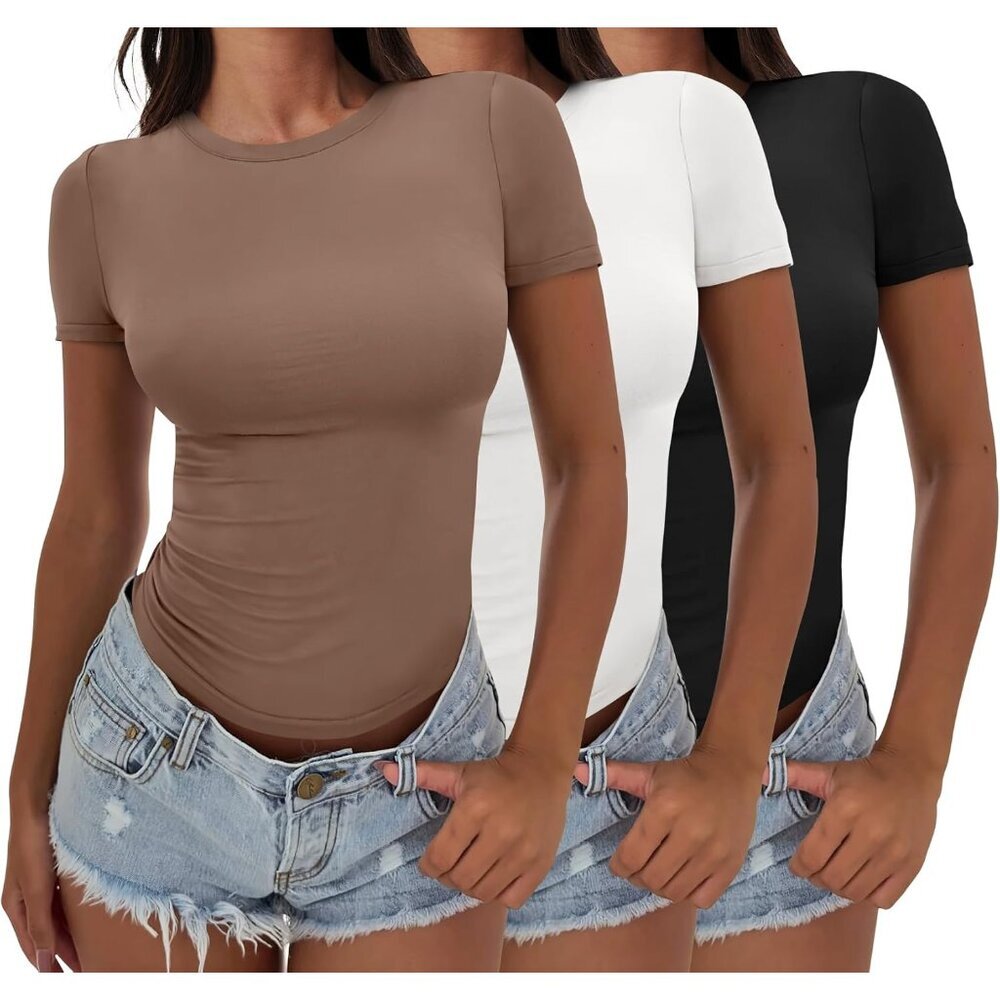 Women’s Short Sleeve Crop Top Pack Slim Fit Summer Tees Easy Care